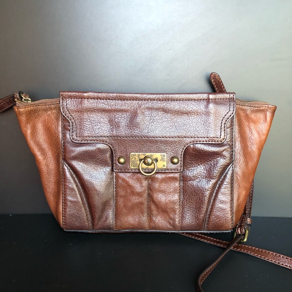 Frye Dana‎ Oversized Clutch Two Toned Crossbody Bag Brown Leather